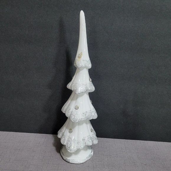 Christmas Tree 12" Decor White Silver Glitter‎ Rhinestone Holiday Decoration - Picture 3 of 7